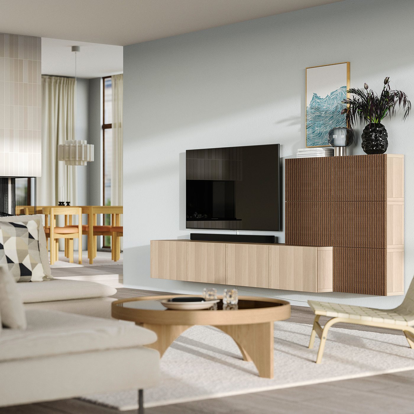 BESTÅ media storage combination, white stained oak effect