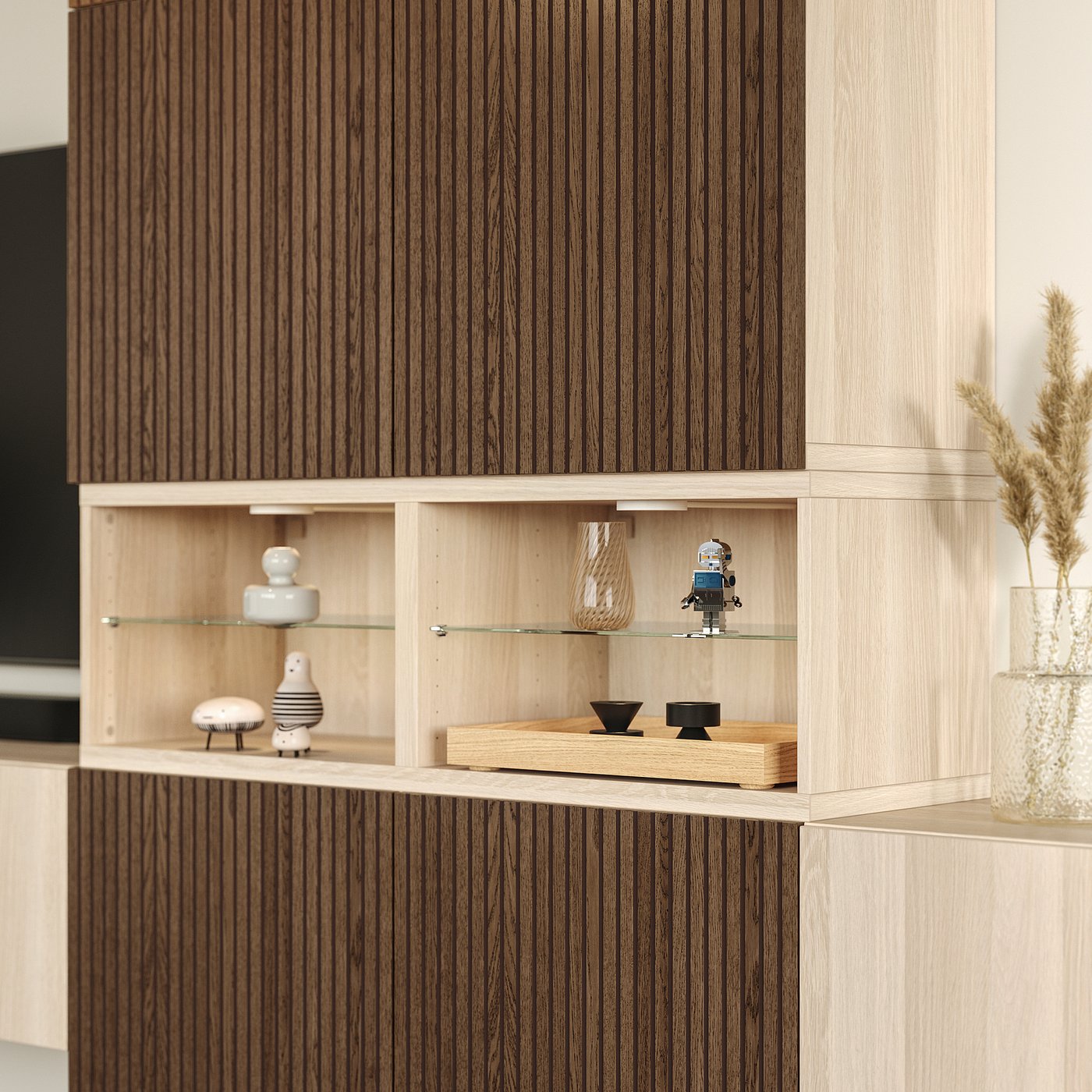 BESTÅ media storage combination, white stained oak effect