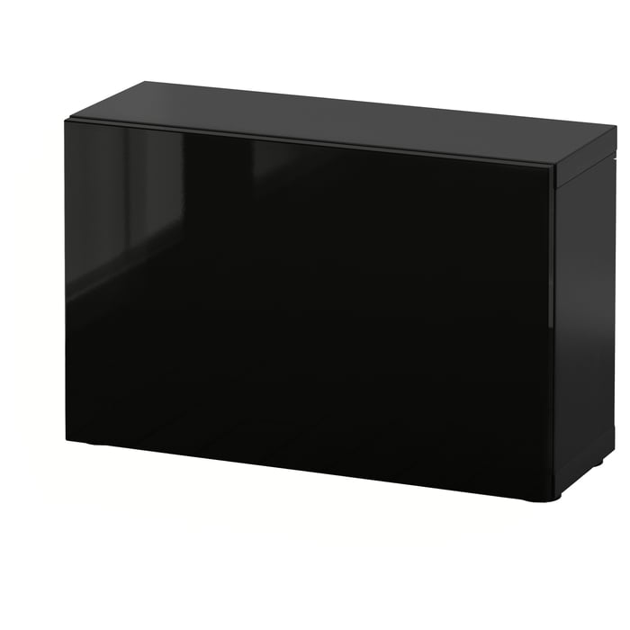 BESTÅ shelf unit with door, blackbrown/Selsviken highgloss/black, 235