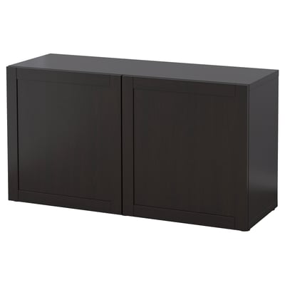 BESTÅ Shelf unit with doors, black-brown/Hanviken black-brown, 47 1/4x16 1/2x25 1/4 "