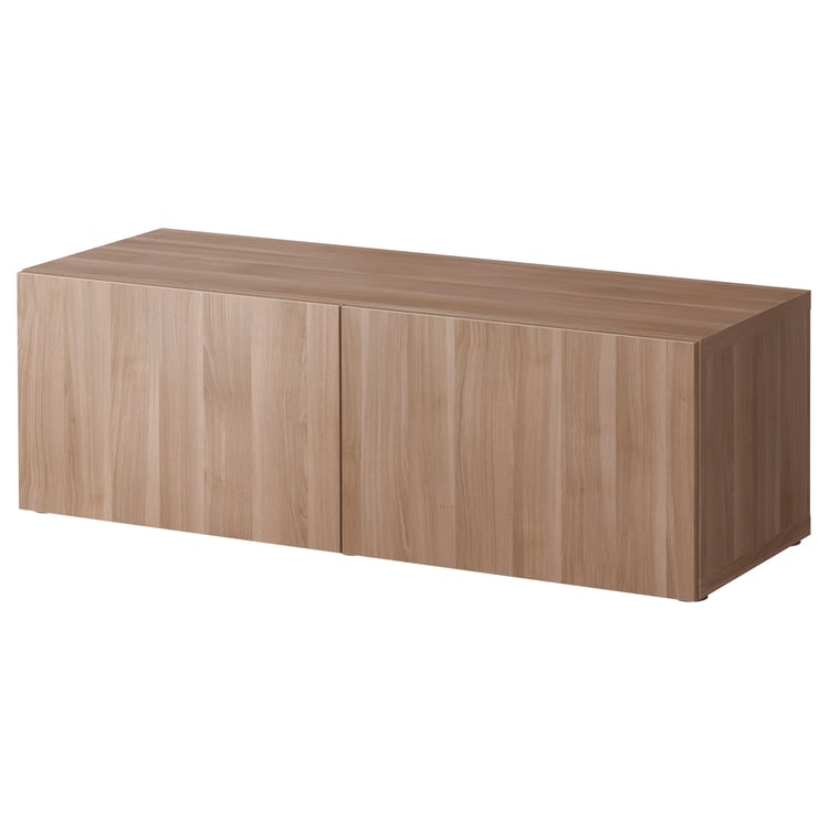 BESTÅ shelf unit with doors, walnut effect light gray/Lappviken walnut