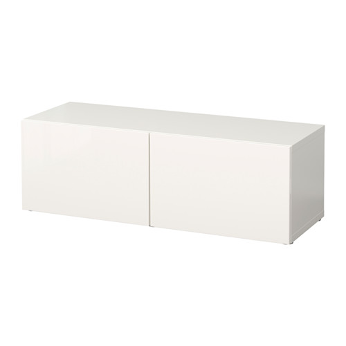 BESTÅ Shelf unit with doors white/Selsviken highgloss/white, 47 1/4x15 3/4x15 " IKEA