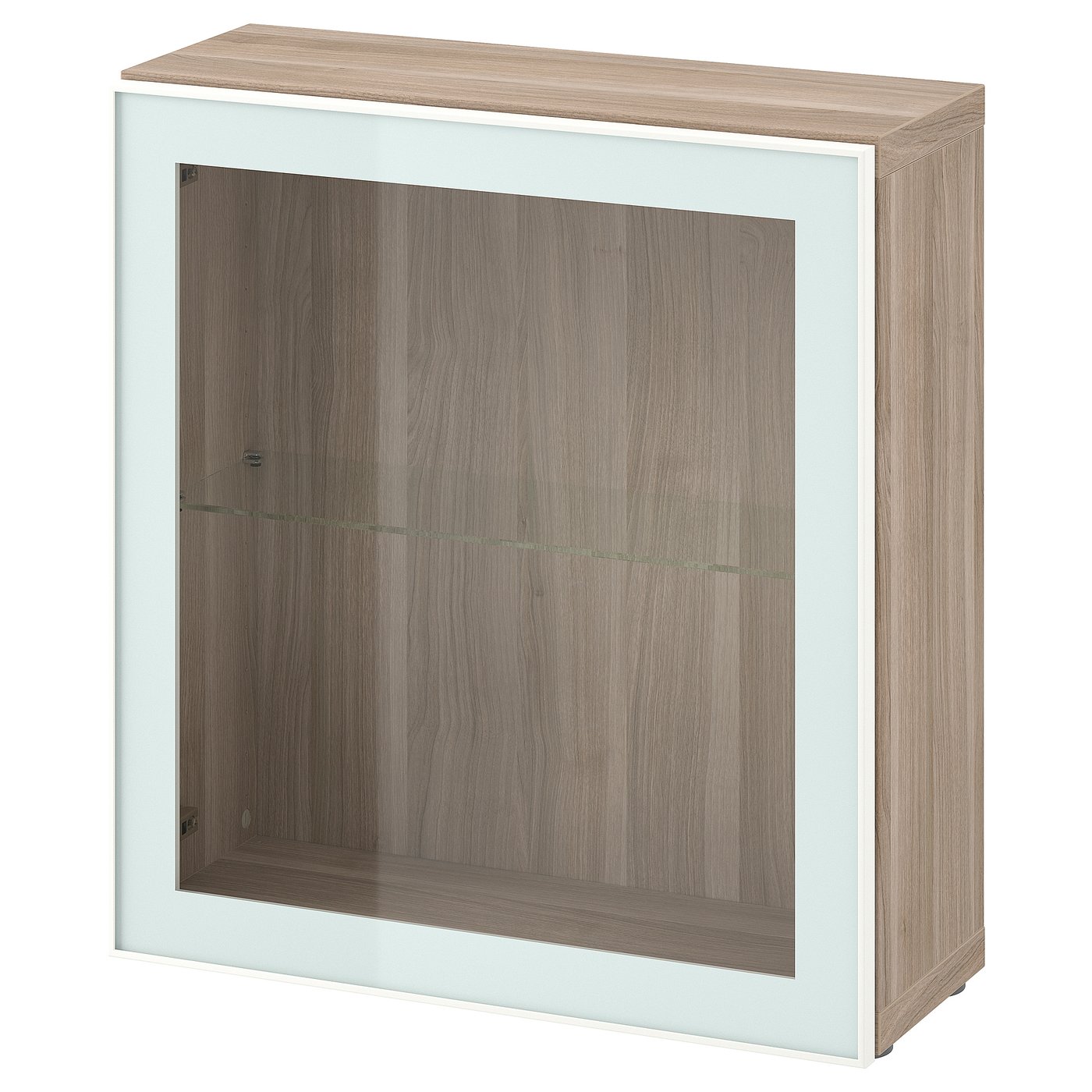 BESTÅ Shelf unit with glass door, walnut effect light gray/Glassvik