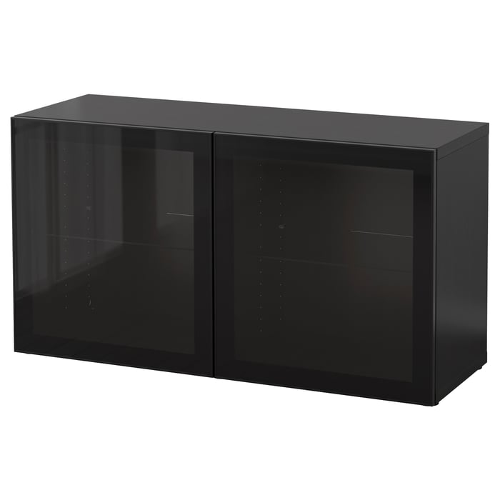 BESTÅ shelf unit with glass doors, blackbrown/Glassvik black/clear