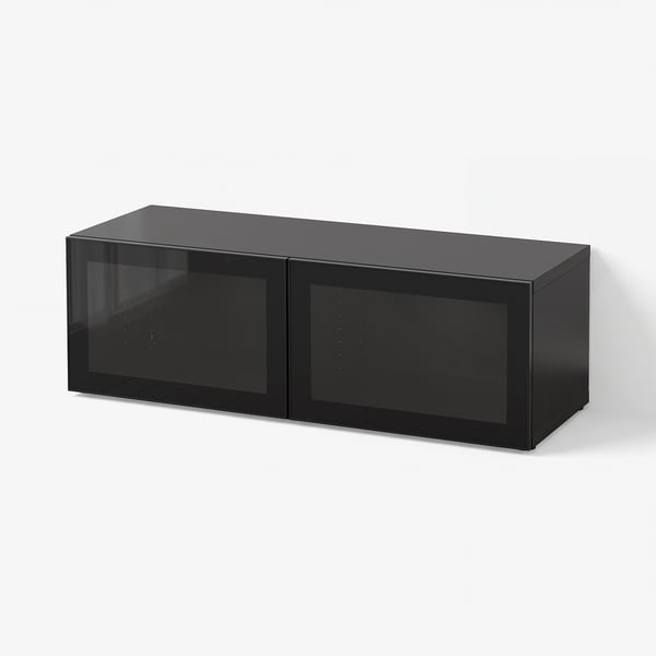 BESTÅ Shelf unit with glass doors, black-brown/Glassvik black/clear glass, 47 1/4x16 1/2x15 "