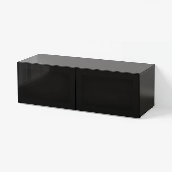 BESTÅ Shelf unit with glass doors, black-brown/Glassvik black/smoked glass, 47 1/4x16 1/2x15 "