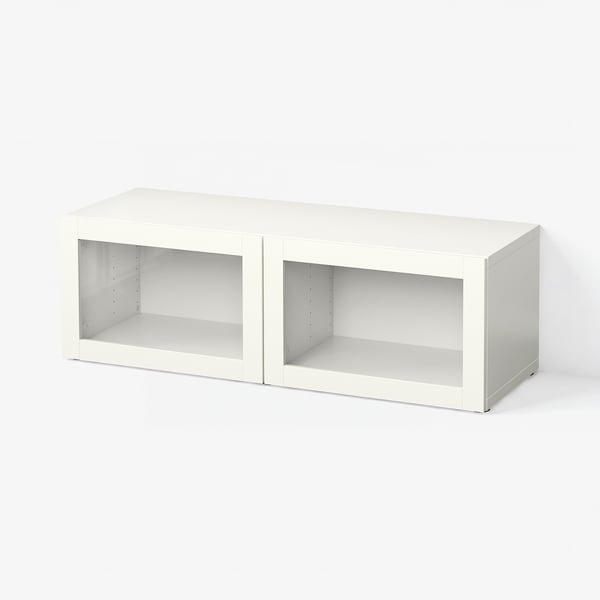BESTÅ Shelf unit with glass doors, white/Sindvik white clear glass, 47 1/4x16 1/2x15 "