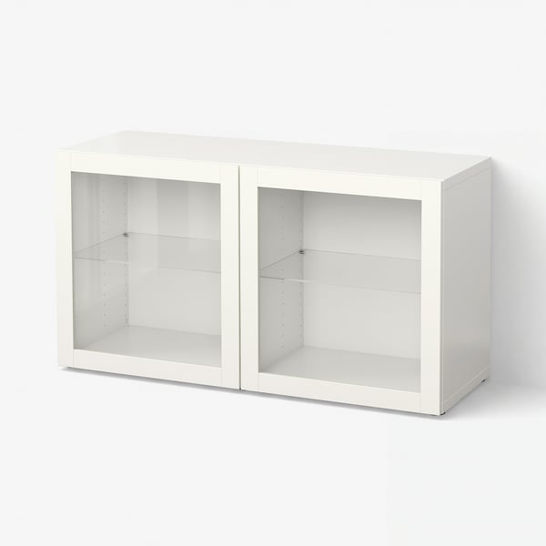 BESTÅ Shelf unit with glass doors, white/Sindvik white clear glass, 47 1/4x15 3/4x25 1/4 "
