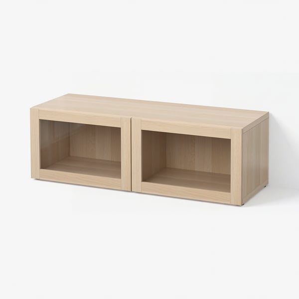 BESTÅ Shelf unit with glass doors, white stained oak effect/Sindvik wht stained oak effect clear glass, 47 1/4x16 1/2x15 "