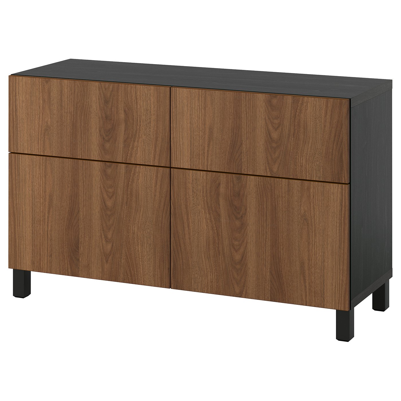 Storage Combination W Doors/Drawers, Black-Brown/Lappviken/Stubbarp Walnut Effect