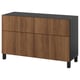 BESTÅ Storage combination w doors/drawers, black-brown/Lappviken/Stubbarp walnut effect, 47 1/4x16 1/2x29 1/8 "