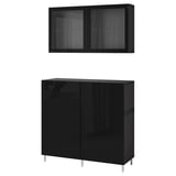 BESTÅ Storage combination w doors/drawers, black-brown/Selsviken/Ösarp high gloss/black clear glass, 47 1/4x16 1/2x83 7/8 "