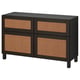 Modern black-brown BESTÅ cabinet with woven natural fibre doors.