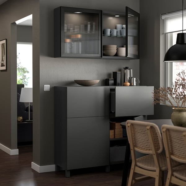 BESTÅ Storage combination w doors/drawers, dark gray Lappviken/Stubbarp/Fällsvik anthracite, 47 1/4x16 1/2x83 7/8 "