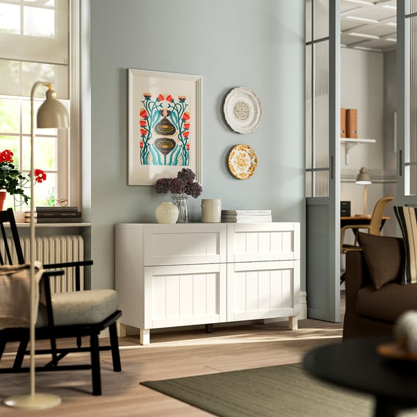 BESTÅ Storage combination w doors/drawers, Pipmakare white/Stubbarp white, 47 1/4x16 1/2x29 1/8 "