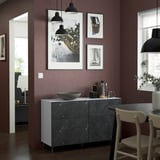 BESTÅ Storage combination w doors/drawers, white Bergsviken/Ösarp/black marble effect, 47 1/4x16 1/2x29 1/8 "