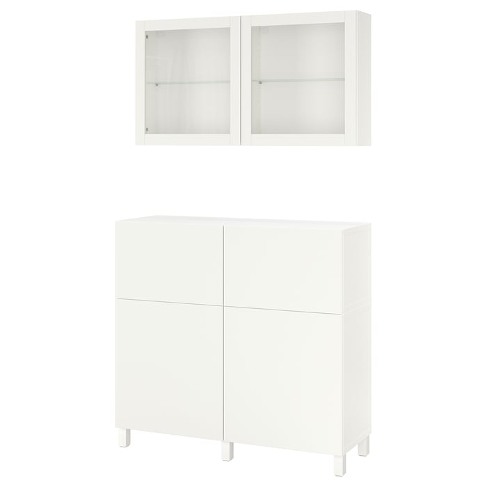 BESTÅ storage combination w doors/drawers, white/Lappviken/Stubbarp white clear glass, 471/4x161