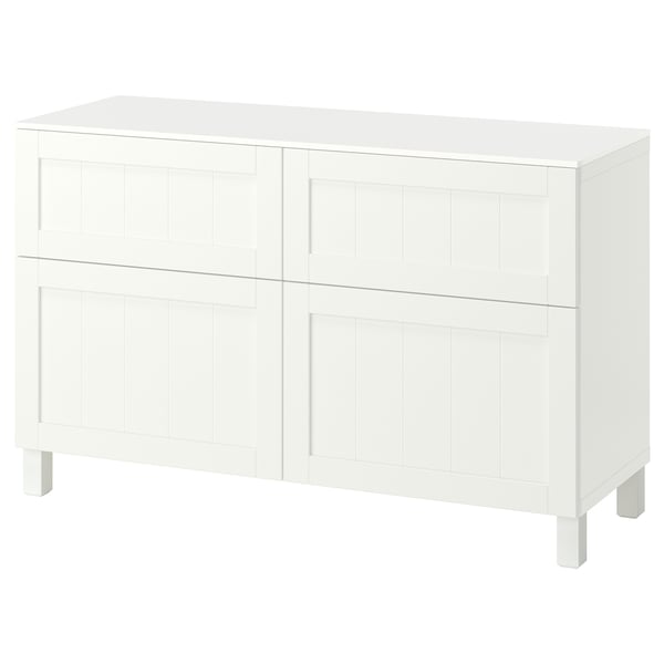 BESTÅ Storage combination w doors/drawers, white/Pipmakare white, 47 1/4x16 1/2x29 5/8 "