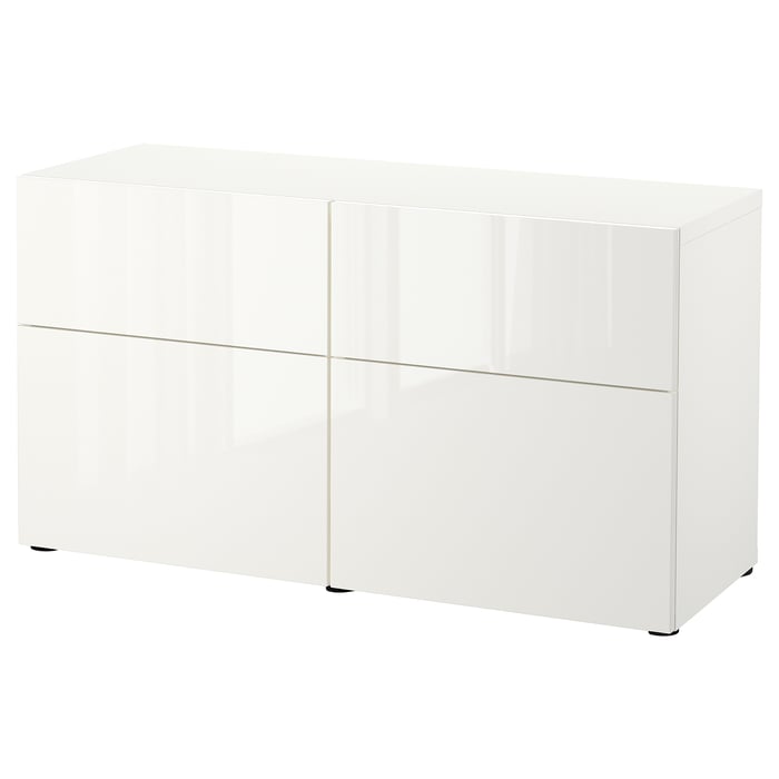 BESTÅ storage combination w doors/drawers, white/Selsviken highgloss/white, 471/4x161/2x255/8