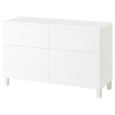 BESTÅ Storage combination w doors/drawers, white/Selsviken/Stubbarp white, 47 1/4x16 1/2x29 5/8 "