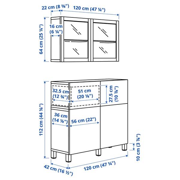 BESTÅ Storage combination w doors/drawers, white stained oak effect/Lappviken/Stubbarp wht stained oak effect clear glass, 47 1/4x16 1/2x83 7/8 "