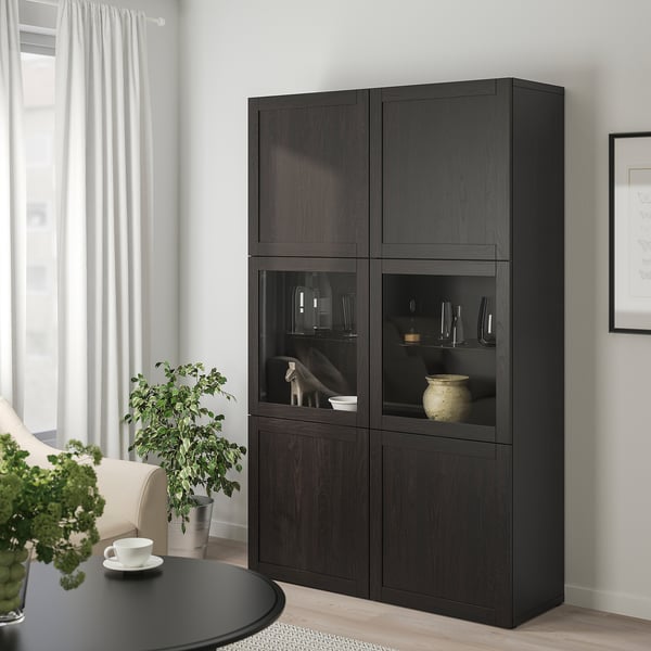 BESTÅ Storage combination w/glass doors, black-brown Hanviken/Sindvik black-brown clear glass, 47 1/4x16 1/2x76 "