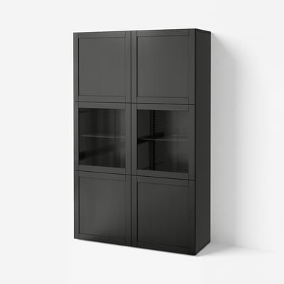 BESTÅ Storage combination w/glass doors, black-brown Hanviken/Sindvik black-brown clear glass, 47 1/4x16 1/2x76 "