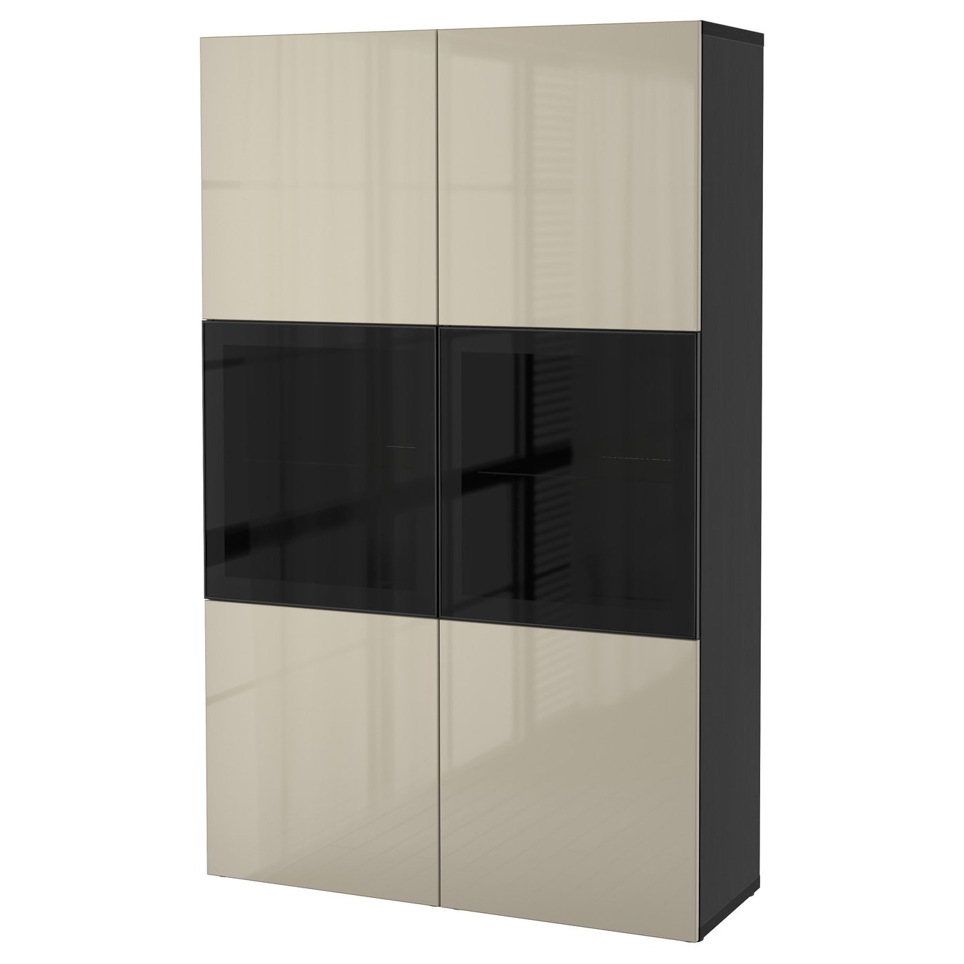 Storage Combination W/Glass Doors, Black-Brown/Selsviken High Gloss/Beige Clear Glass