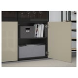 BESTÅ Storage combination w/glass doors, black-brown/Selsviken high gloss/beige clear glass, 47 1/4x16 1/2x76 "