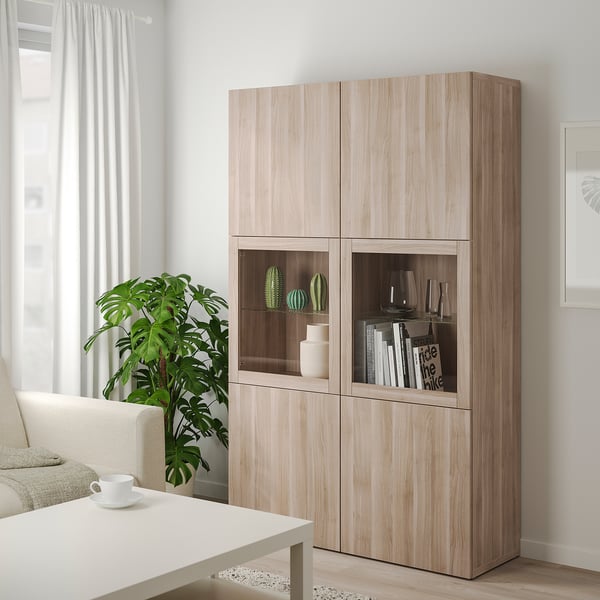 Besta Storage Combination W Glass Doors Lappviken Sindvik Gray Stained Walnut Eff Clear Glass 47 1 4x15 3 4x75 5 8 Ikea