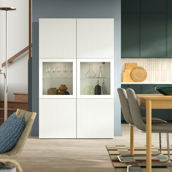 BESTÅ Storage combination w/glass doors, white/Förvaltare white, 47 1/4x16 1/2x76 "