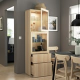 BESTÅ Storage combination w/glass doors, white stained oak effect/Lappviken wht stained oak effect clear glass, 23 5/8x16 1/2x76 "