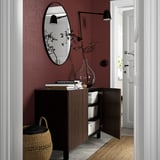 BESTÅ Storage combination with doors, black-brown Björköviken/Stubbarp/brown stained oak veneer, 47 1/4x16 1/2x29 1/8 "