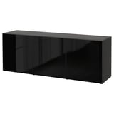 BESTÅ Storage combination with doors, black-brown/Glassvik black/smoked glass, 70 7/8x16 1/2x25 5/8 "