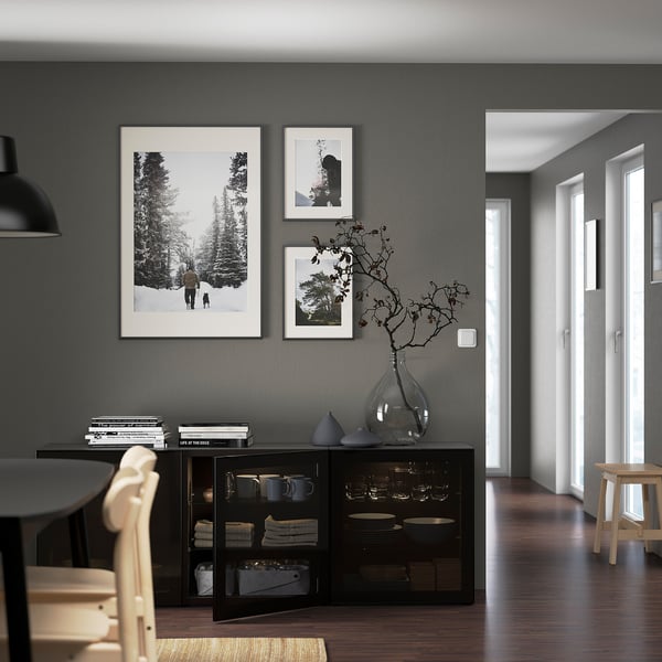 BESTÅ Storage combination with doors, black-brown/Glassvik black/smoked glass, 70 7/8x16 1/2x25 5/8 "