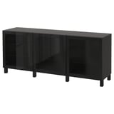 BESTÅ Storage combination with doors, black-brown/Glassvik/Stubbarp black/clear glass, 70 7/8x16 1/2x29 1/8 "