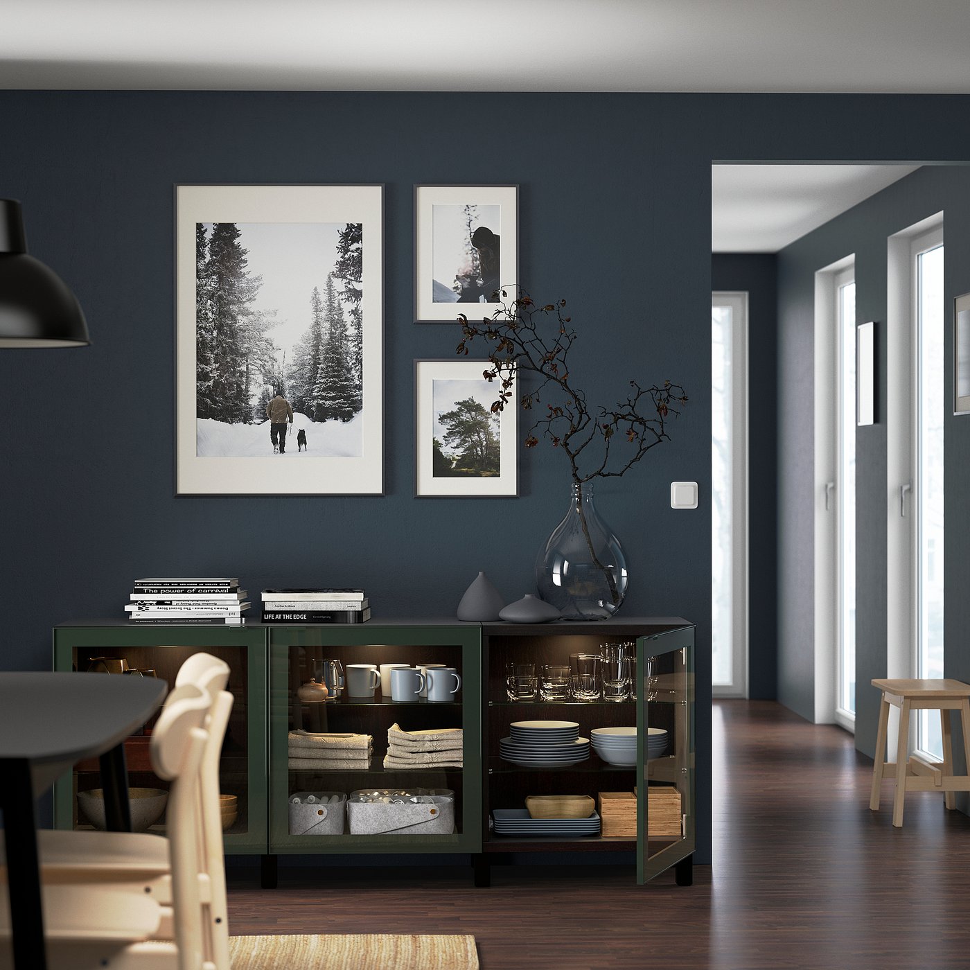 BESTÅ storage combination with doors, black-brown Glassvik
