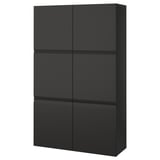 BESTÅ Storage combination with doors, black-brown/Hammarsmed anthracite, 47 1/4x16 1/2x76 "