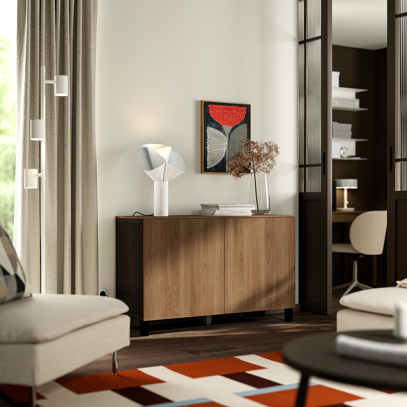 BESTÅ storage combination with doors, black-brown/Lappviken