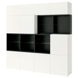 BESTÅ Storage combination with doors, black-brown/Lappviken white, 94 1/2x16 1/2x91 "
