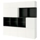 BESTÅ Storage combination with doors, black-brown/Lappviken white, 94 1/2x16 1/2x91 "