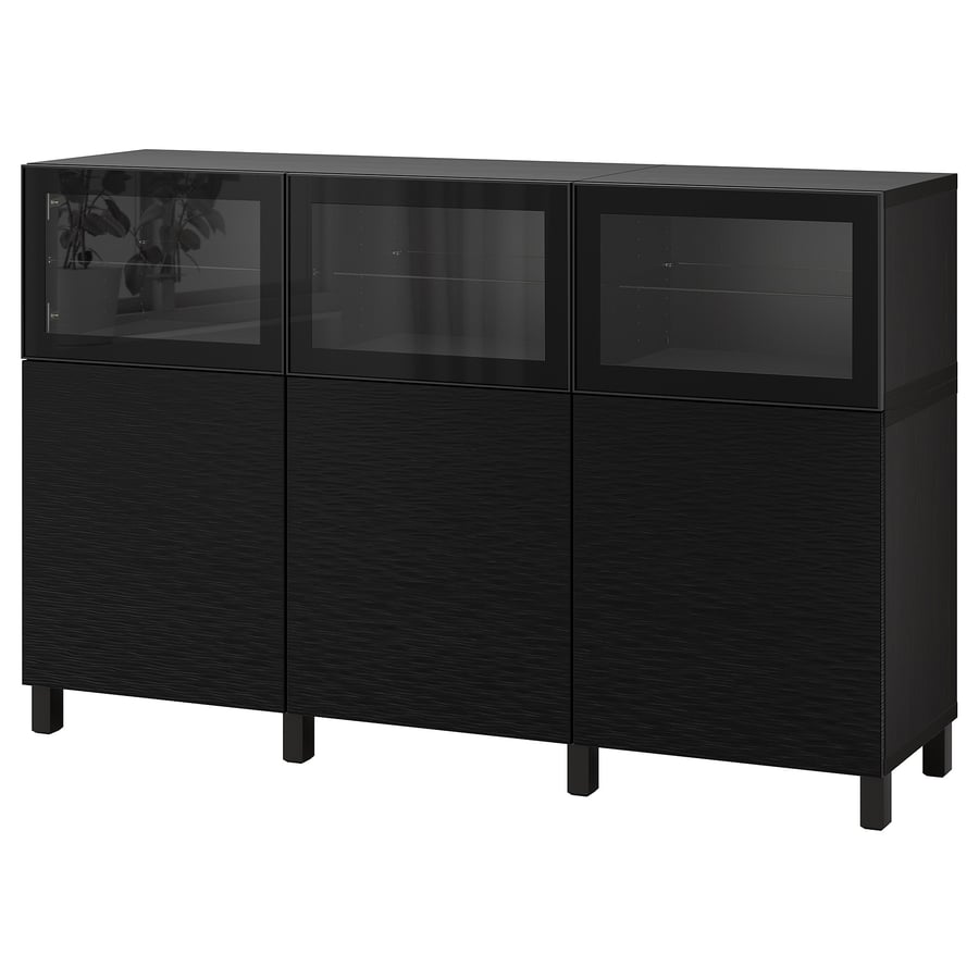 BESTÅ storage combination with doors, blackbrown Laxviken/black clear