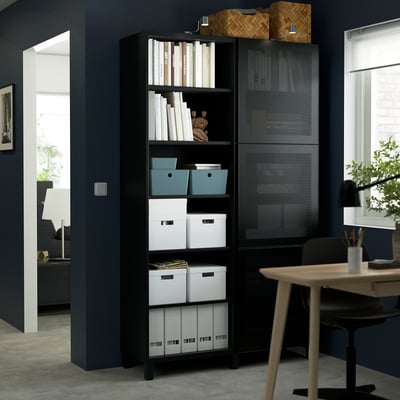 BESTÅ Storage combination with doors, black-brown/Mörtviken/Stubbarp black, 47 1/4x16 1/2x79 1/2 "