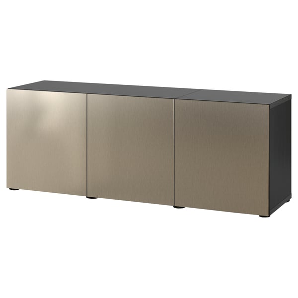 BESTÅ Storage combination with doors, black-brown/Riksviken light bronze effect, 70 7/8x16 1/2x25 5/8 "