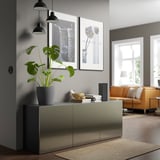 BESTÅ Storage combination with doors, black-brown/Riksviken light bronze effect, 70 7/8x16 1/2x25 5/8 "