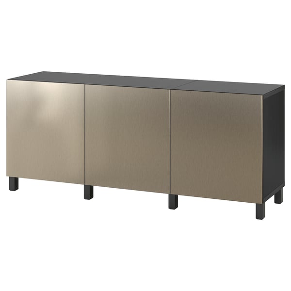 BESTÅ Storage combination with doors, black-brown/Riksviken/Stubbarp light bronze effect, 70 7/8x16 1/2x29 1/8 "