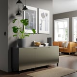 BESTÅ Storage combination with doors, black-brown/Riksviken/Stubbarp light bronze effect, 70 7/8x16 1/2x29 1/8 "