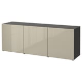 BESTÅ Storage combination with doors, black-brown/Selsviken high-gloss/beige, 70 7/8x16 1/2x25 5/8 "