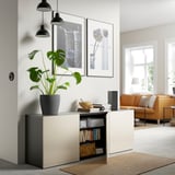 BESTÅ Storage combination with doors, black-brown/Selsviken high-gloss/beige, 70 7/8x16 1/2x25 5/8 "