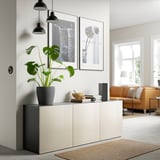 BESTÅ Storage combination with doors, black-brown/Selsviken high-gloss/beige, 70 7/8x16 1/2x25 5/8 "